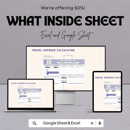 Travel Expense Calculator Sheet | Budget Tracker for Trips | Excel & Google Sheet Template | Vacation Spending Planner Printable
