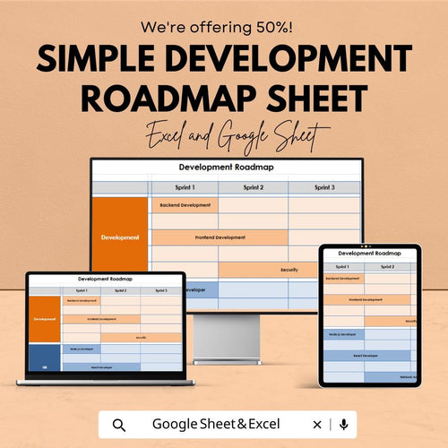 Simple Development Roadmap Sheet | Excel and Google Sheets Template | Sprint Planning & Task Management