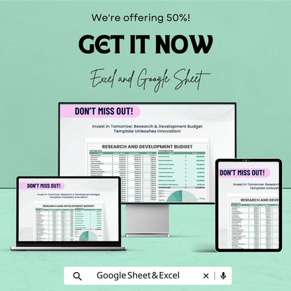 Research and Development Budget Sheet Template | Excel & Google Sheets | RD Financial Planning Template | Track Expenses