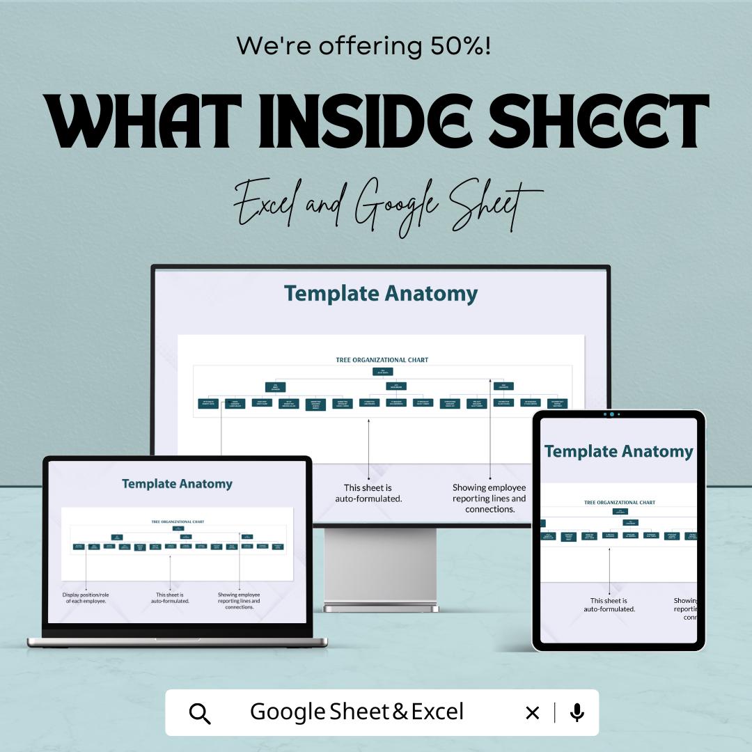 Tree Organizational Chart Sheet - Excel and Google Sheet Template | 50% Off | Customizable & Easy-to-Use