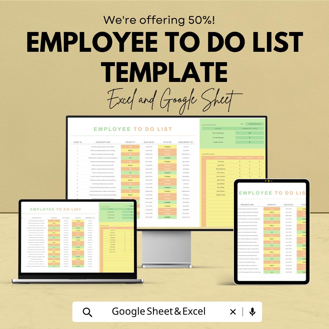 Employee To Do List Template | Excel Task Tracker | Team Task Management Spreadsheet | Employee Task List