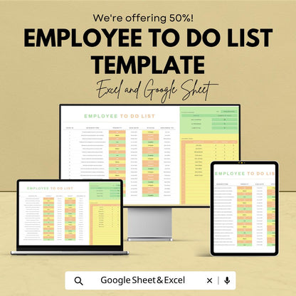 Employee To Do List Template | Excel Task Tracker | Team Task Management Spreadsheet | Employee Task List