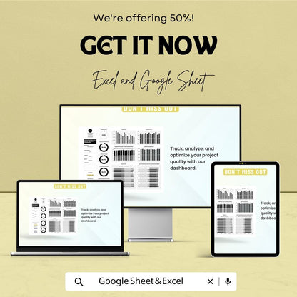 Operations Project Quality Metrics Dashboard Template, Project KPI Tracker, Quality Performance Dashboard, Operations Analytics