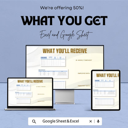 Bi-Weekly Timesheet Template | Employee Time Tracker Spreadsheet | Payroll Hours Log | Excel & Google Sheets Work Schedule Template |