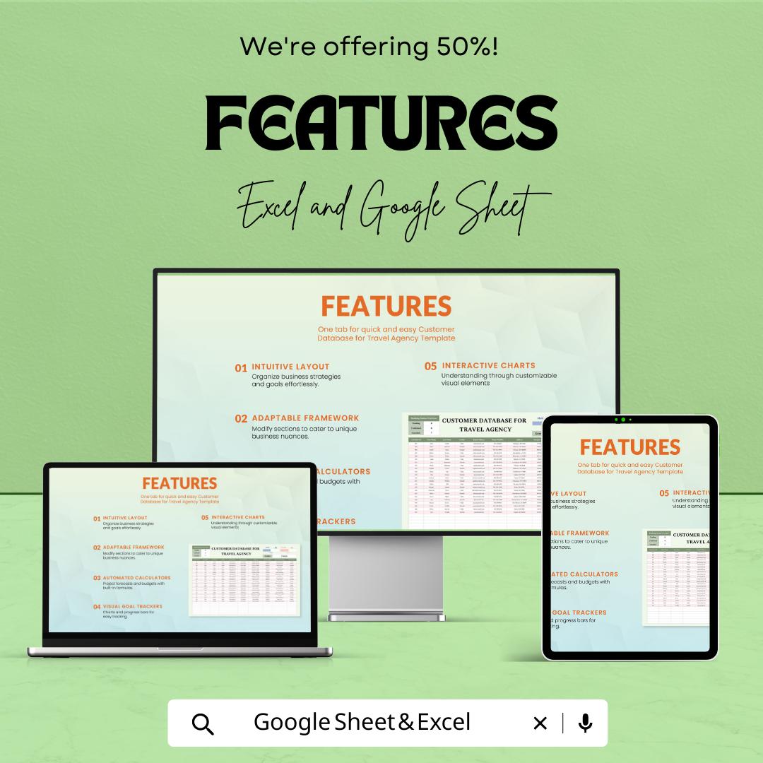 Customer Database for Travel Agency Template, Travel Client Tracker, Booking Management Sheet, CRM Spreadsheet, Excel Google Sheets