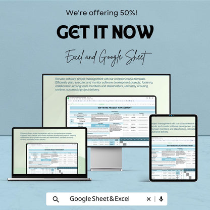 Software Project Management Template | Excel & Google Sheets Project Planner | Project Timeline Tracker | Task Management Spreadsheet