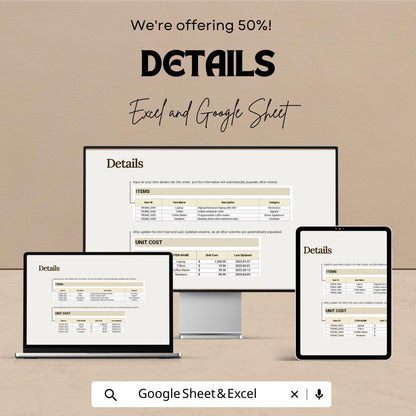 Item Unit Cost Tracker Template, Excel & Google Sheets, Inventory Cost Spreadsheet, Product Price Tracker, Vendor Cost Comparison