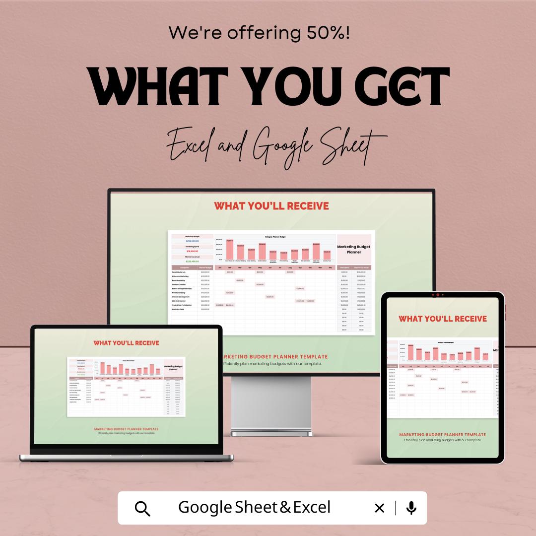 Marketing Budget Planner Template | Marketing Budget Sheet | Monthly Budget Planner | Marketing Expense Tracker | Google Sheet