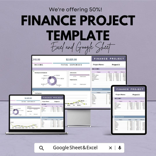 Finance Project Template | Project Budget Planner | Cost Forecasting Spreadsheet | Expense Tracking Sheet