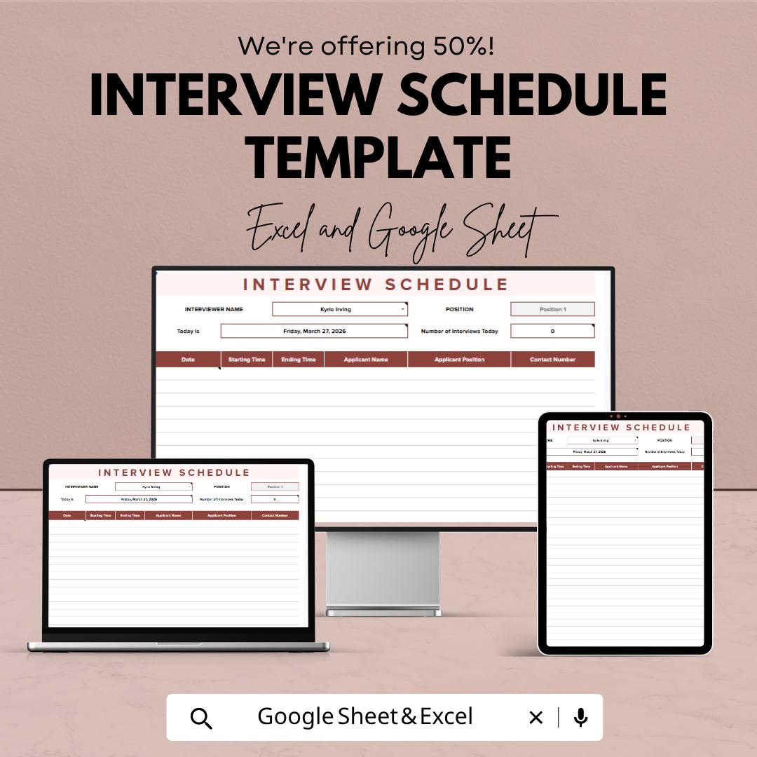 Interview Schedule Template | Interview Tracker Excel | Hiring Planner Google Sheets | HR Recruitment Template
