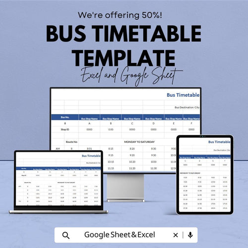 Bus Timetable Template | Excel & Google Sheets | Transportation Schedule Planner | Public Transit Schedule Spreadsheet