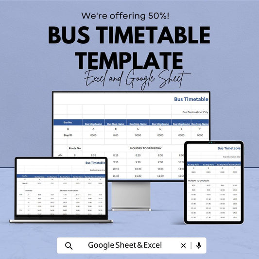 Bus Timetable Template | Excel & Google Sheets | Transportation Schedule Planner | Public Transit Schedule Spreadsheet