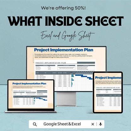 Project Implementation Plan Sheet – Editable Excel and Google Sheets Template for Project Management, Tracking & Reporting