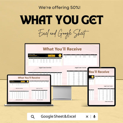Law Firm Case Management Spreadsheet, Legal Case Tracker, Attorney Case Log, Client & Court Tracking, Law Office Organizer