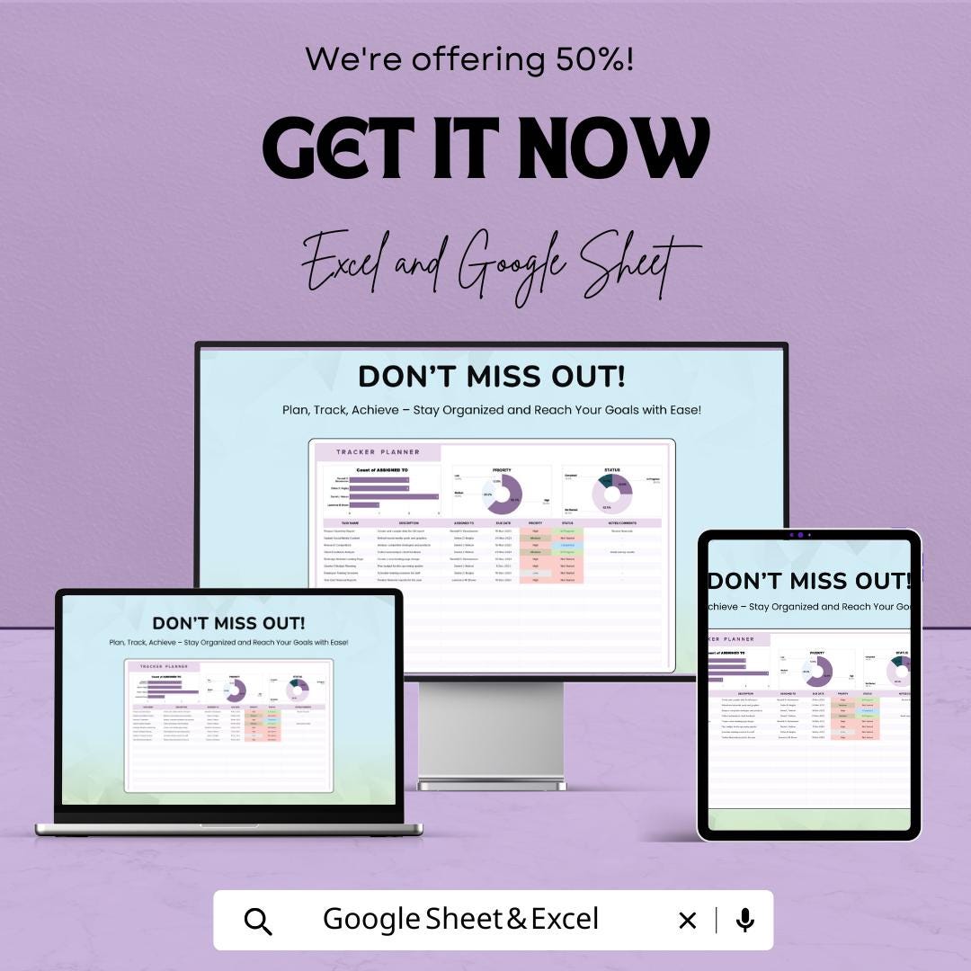 Tracker Planner Template | Project Management CRM | Task Tracker Dashboard | Excel & Google Sheets | Productivity and Team Organizer |