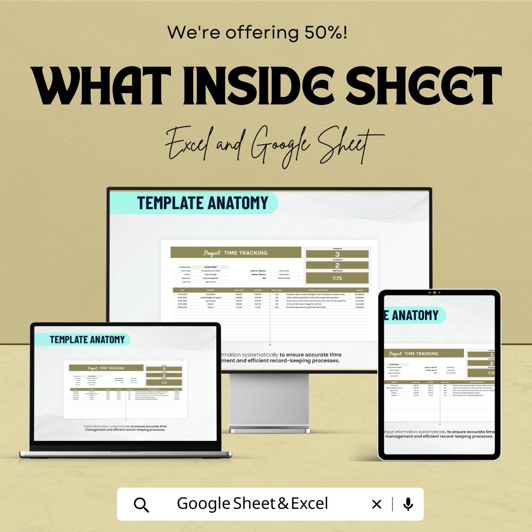 Project Time Tracking Template, Time Log Spreadsheet, Employee Time Tracker, Project Hours Log, Excel & Google Sheets Timesheet