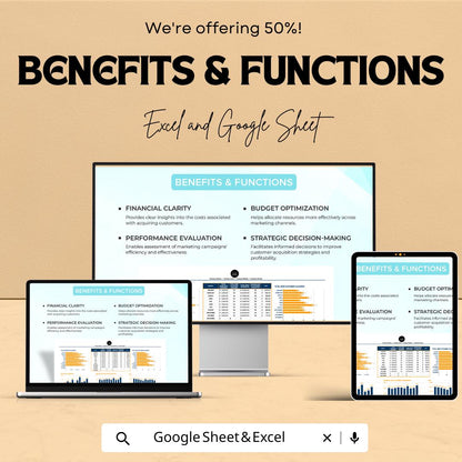 Startup Customer Acquisition Cost CAC Calculator Template | Marketing ROI Spreadsheet | Excel & Google Sheets CAC Analysis