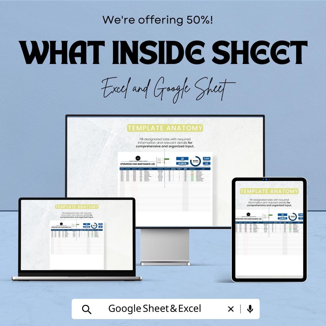 Operations HVAC Maintenance Log Template | HVAC Service Tracker | Excel & Google Sheets