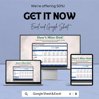 Discounted Cash Flow Template Excel Google Sheets, DCF Valuation Model, Financial Forecast Spreadsheet, Investment Analysis Tool