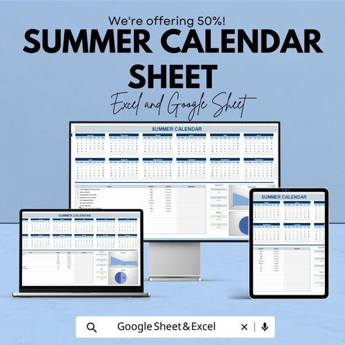 Printable Summer Calendar Sheet 2023 | Google Sheets and Excel | Vacation & Activity Planner | Summer Schedule Organizer