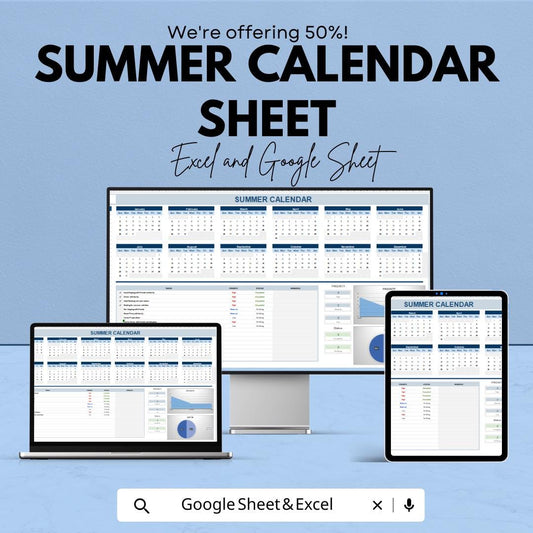 Printable Summer Calendar Sheet 2023 | Google Sheets and Excel | Vacation & Activity Planner | Summer Schedule Organizer