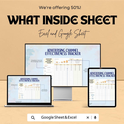 Advertising Channel Effectiveness Tracker Sheet | Excel & Google Sheet Template | Track Campaign Performance | Marketing Analytics Tool |