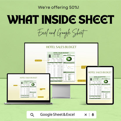 Hotel Sales Budget Template Excel & Google Sheets | Hospitality Revenue Tracker | Hotel Expense and Income Dashboard | Monthly Sales Planner