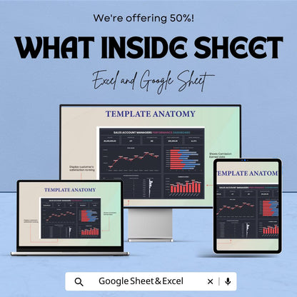Sales Account Managers Dashboard | Sales Performance Tracker | Excel & Google Sheets | Account Metrics Report | Sales Analytics Template