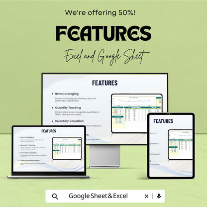 Inventory Workbook | Excel and Google Sheets Template for Inventory Management | Stock Tracking & Valuation Workbook