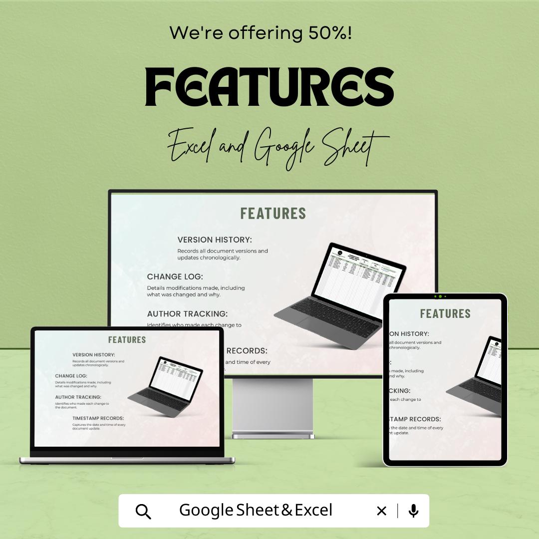 Administration Document Version Control Log Template, Excel & Google Sheets, Document Tracker, Version History Log, Change Log Spreadsheet