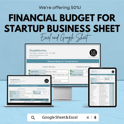 Financial Budget for startup Business Sheet | Excel and Google Sheets Template | Startup Financial Planning & Budgeting Tool