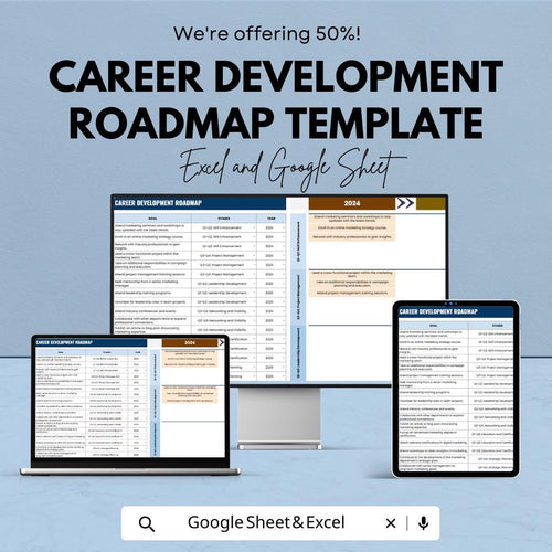 Career Development Roadmap Template Excel & Google Sheets | Career Planning Spreadsheet | Professional Growth Planner | Career Goal Tracker
