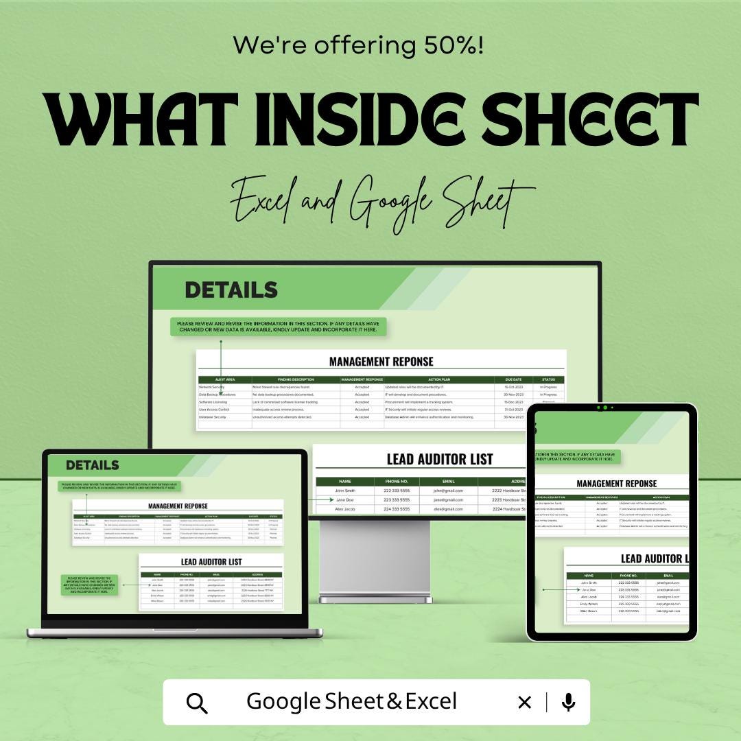 IT Internal Audit Plan Template | Audit Tracker Spreadsheet | IT Audit Checklist | Compliance Tracker | Audit Schedule Log