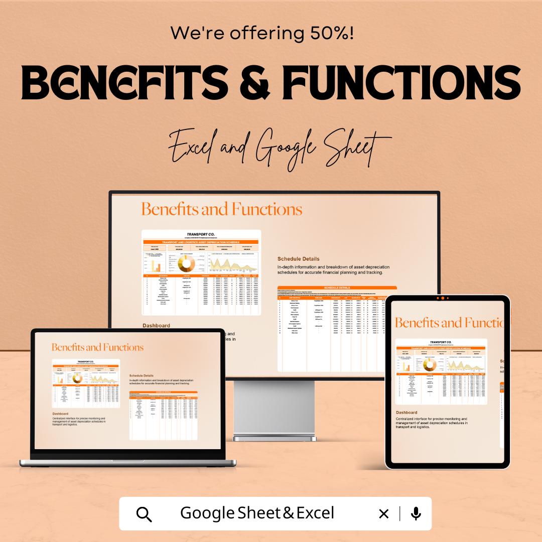 Transport & Logistics Asset Depreciation Schedule | Excel and Google Sheets | Financial Tracker for Fleet and Equipment Management