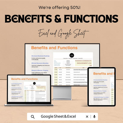 Passive Candidate Engagement Log HR Template | Recruitment Tracker Spreadsheet | Talent Pipeline CRM | Excel & Google Sheets Hiring Log
