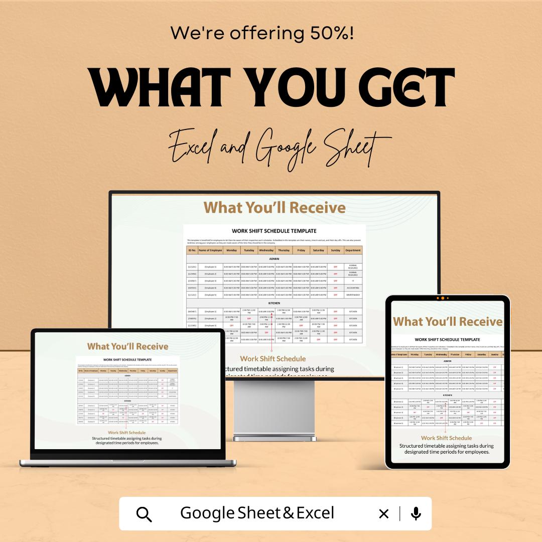 Work Shift Schedule Template - Employee Weekly Shift Planner - Google Sheets & Excel - Time Management Schedule - Staff Scheduling Template