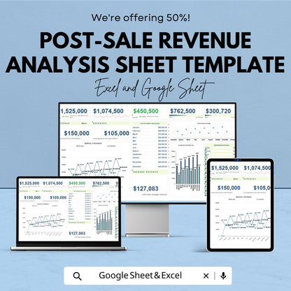 Post-Sale Revenue Analysis Sheet Template | Sales Dashboard Excel & Google Sheets | Revenue Tracker | Profit and Expense Tracker |
