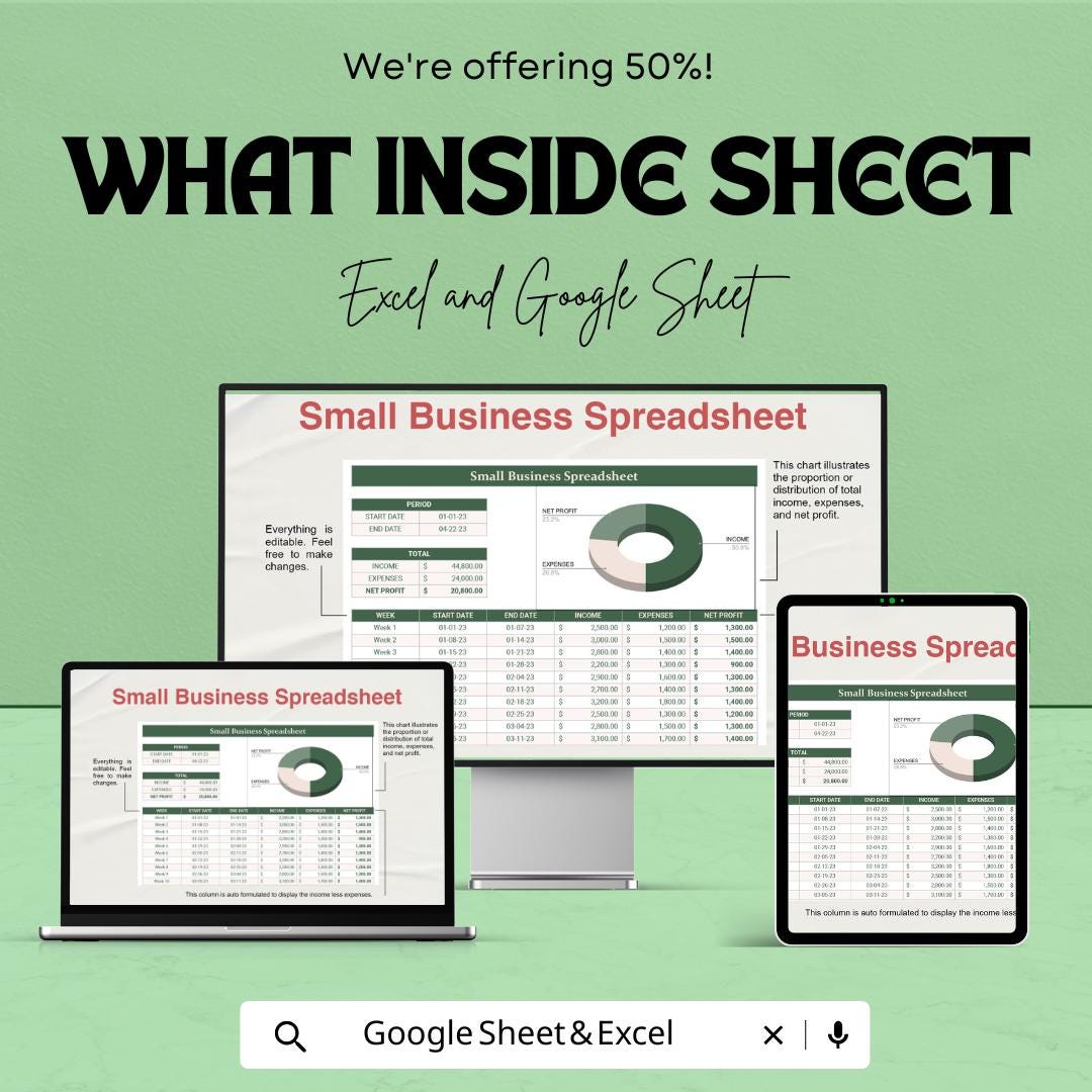 Small Business Spreadsheet Template | Business Finance Tracker | Profit and Expense Log | Small Biz Budget Sheet