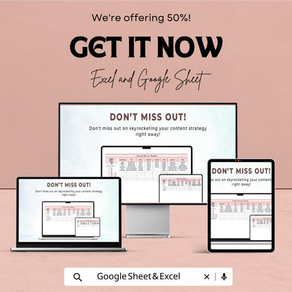 Content Planner Template | Social Media Content Calendar | Blog Planner Spreadsheet | Content Strategy Planner | Marketing Planner