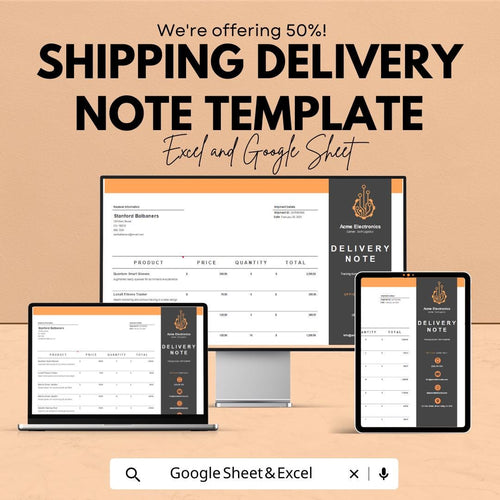 Shipping Delivery Note Template | Excel & Google Sheets | Printable Packing Slip | Delivery Receipt Form | Editable Business Document