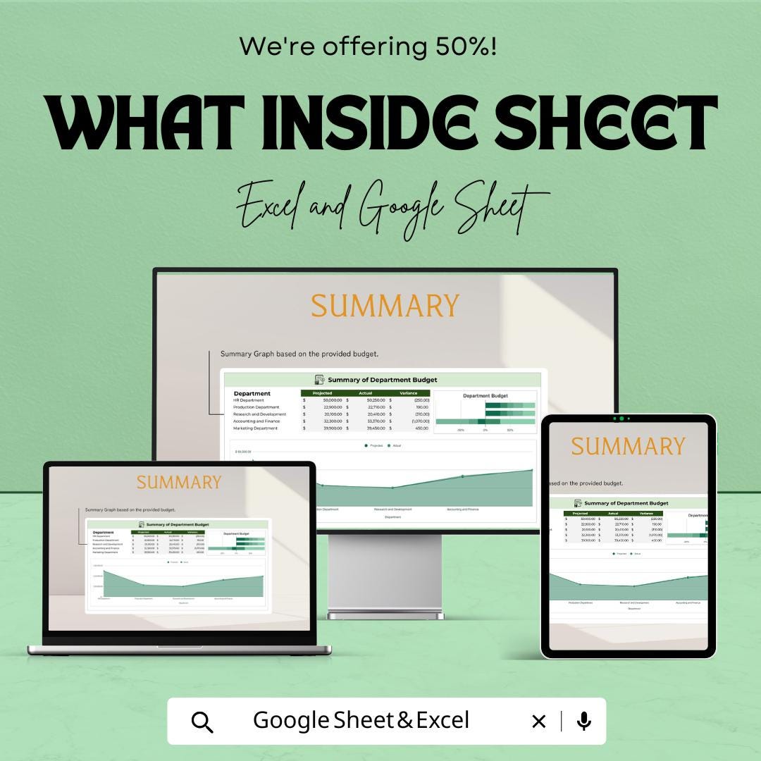 Department Budget Template | Excel & Google Sheets | Department Expense Tracker | Budget Planning Spreadsheet