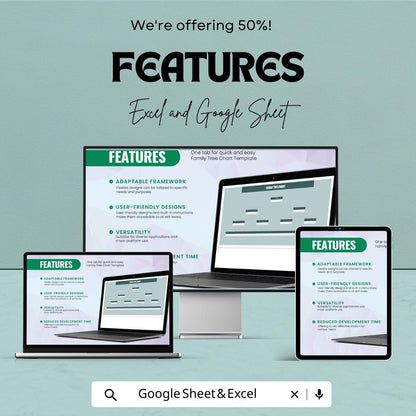 Family Tree Chart Sheet - Excel & Google Sheet Template | Visualize Family Lineage | Genealogy Organizer | Family History Template |
