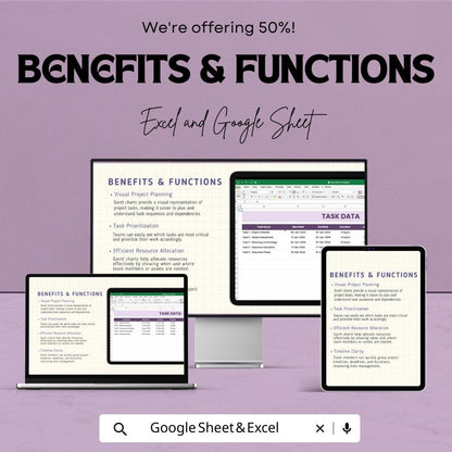 Task Gantt Chart Template | Project Planning and Management | Google Sheet | Timeline Visualization | Task Tracker | Project Schedule