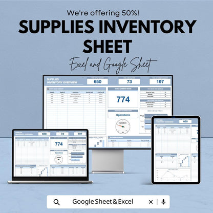 Supplies Inventory Sheet - Excel and Google Sheet Template for Real-Time Stock Tracking, Inventory Management & Reporting