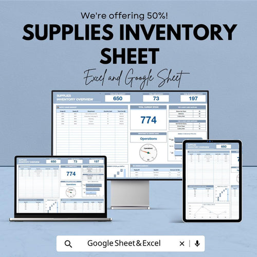 Supplies Inventory Sheet - Excel and Google Sheet Template for Real-Time Stock Tracking, Inventory Management & Reporting