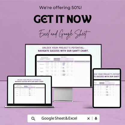 Progress Gantt Chart Template | Project Management Progress Tracker | Task Scheduling and Milestones Tracker | Team Collaboration Tool