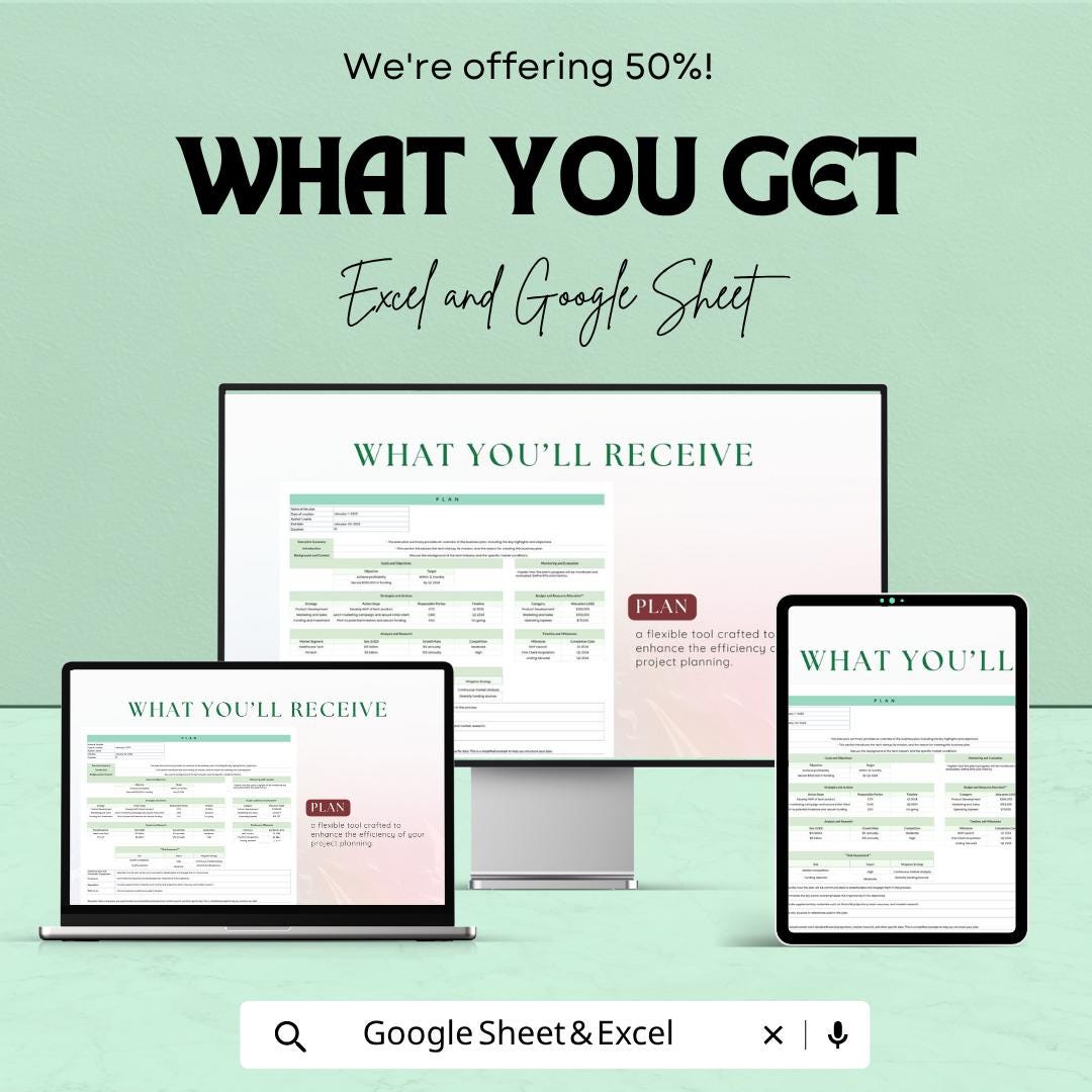 Plan Template | Project Planning Spreadsheet | Goal Tracker Organizer | Excel & Google Sheets | Business and Personal Planning Sheet