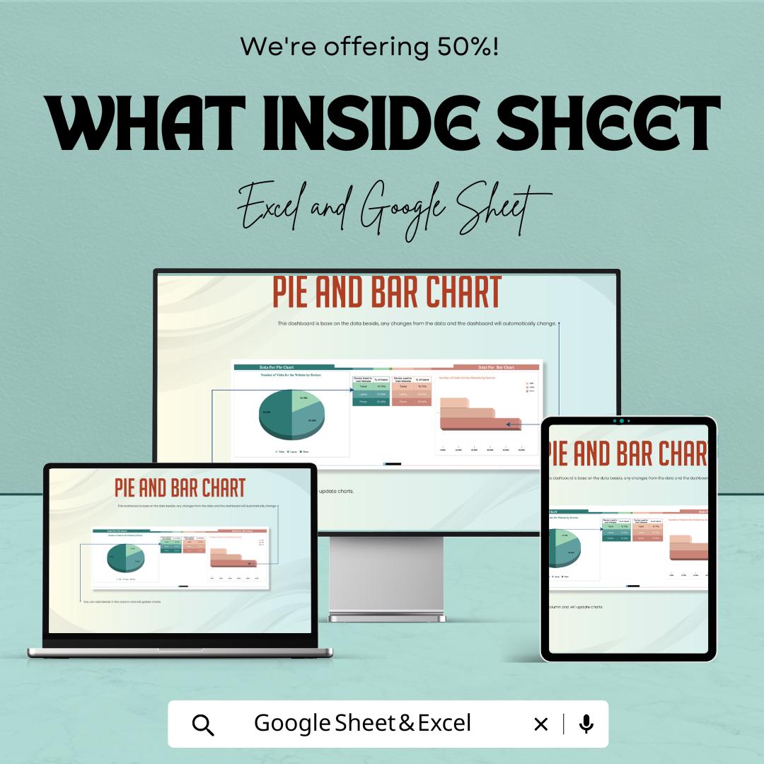 Pie and Bar Chart Sheet – Excel & Google Sheets Template | Customizable Data Visualization | 50% Off
