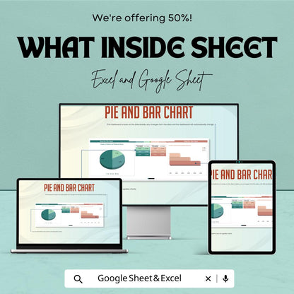Pie and Bar Chart Sheet – Excel & Google Sheets Template | Customizable Data Visualization | 50% Off