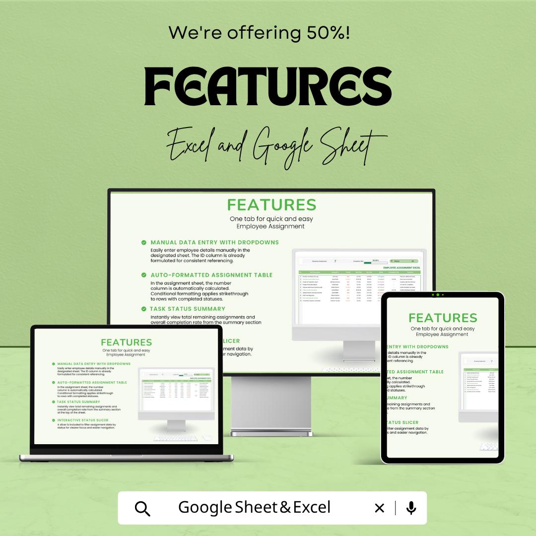 Employee Task Tracker Excel | Assignment Tracker Spreadsheet | Team Task Manager | Project Management Template